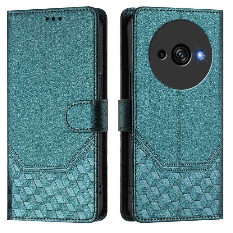 For Oukitel C59 / C59 Pro Honeycomb Embossing RFID Leather Phone Case(Peacock Green)