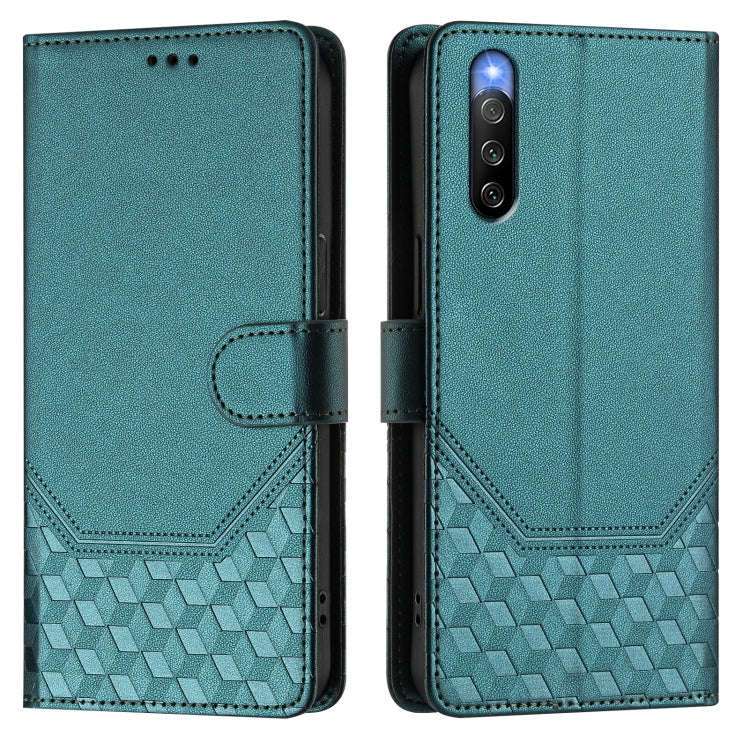 For Sony Xperia 10 IV Honeycomb Embossing RFID Leather Phone Case(Peacock Green)