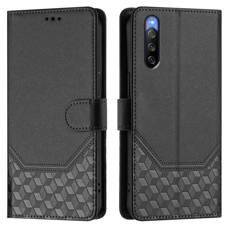 For Sony Xperia 10 V 2023 Honeycomb Embossing RFID Leather Phone Case(Black)