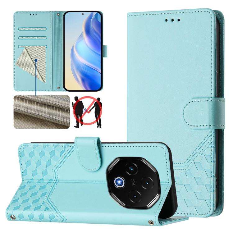 For Umidigi G100 Pro Honeycomb Embossing RFID Leather Phone Case(Mint Green)