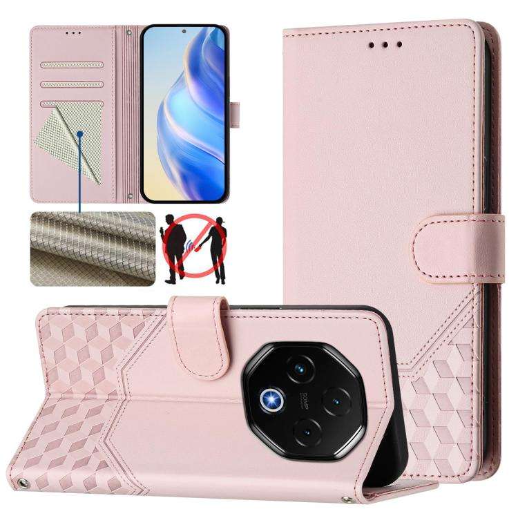 For Umidigi G100 Pro Honeycomb Embossing RFID Leather Phone Case(Pink)