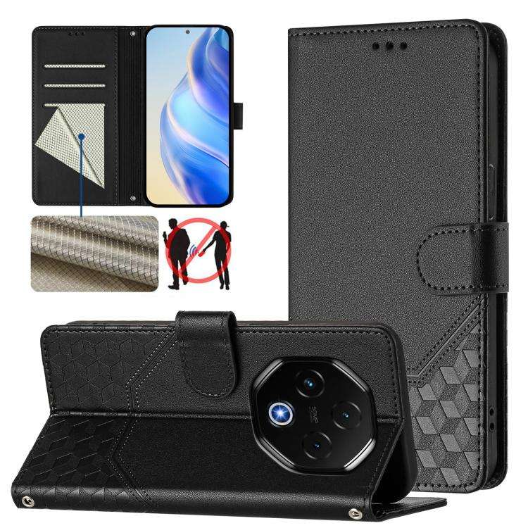 For Umidigi G100 Pro Honeycomb Embossing RFID Leather Phone Case(Black)