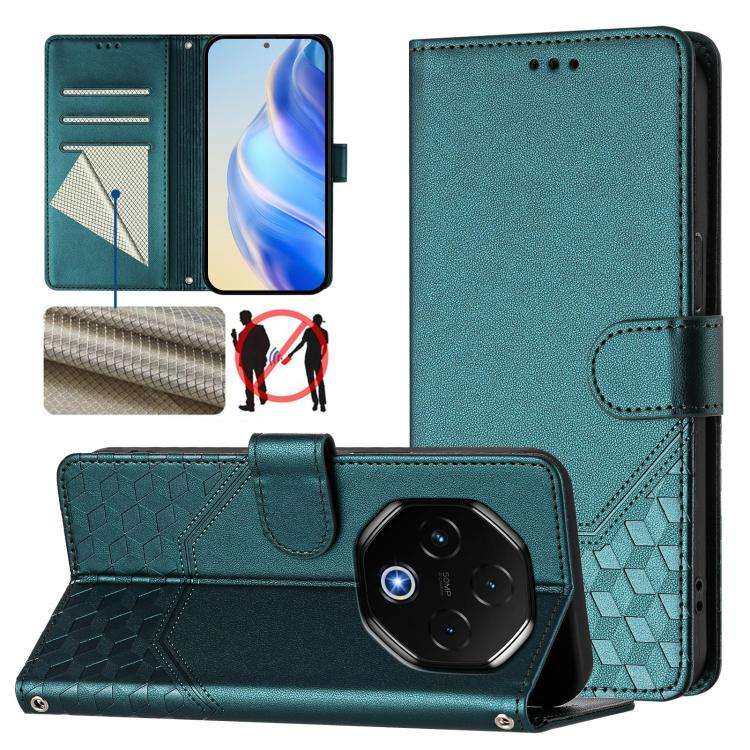 For Umidigi G100 Pro Honeycomb Embossing RFID Leather Phone Case(Peacock Green)