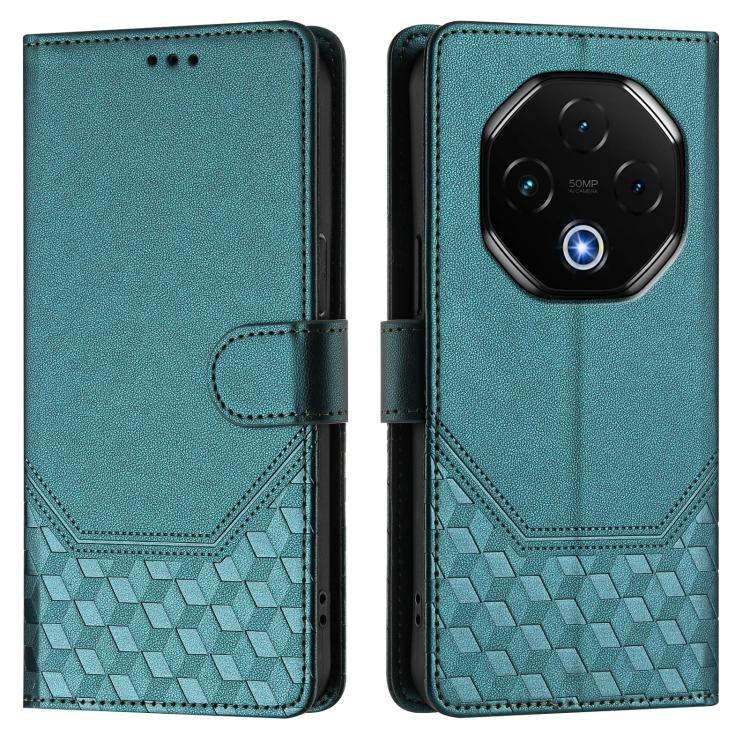 For Umidigi G100 Pro Honeycomb Embossing RFID Leather Phone Case(Peacock Green)