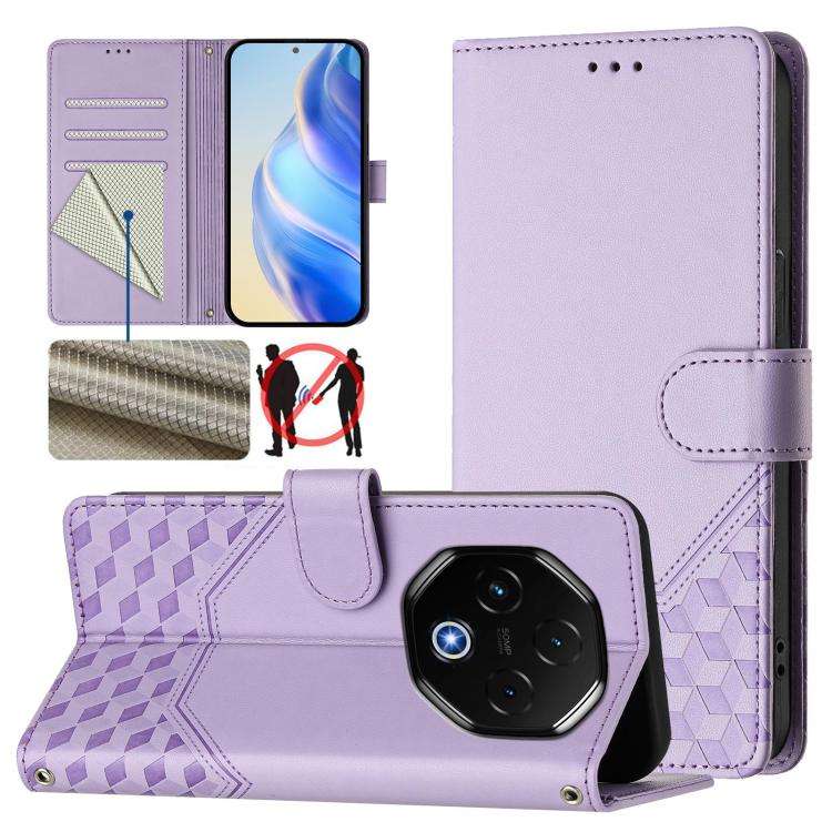 For Umidigi G100 Pro Honeycomb Embossing RFID Leather Phone Case(Light Purple)