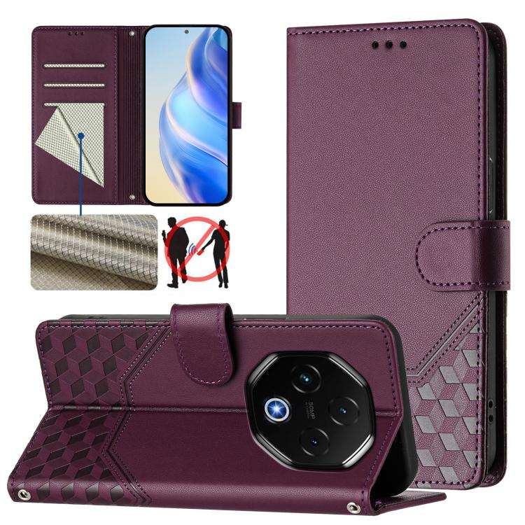 For Umidigi G100 Pro Honeycomb Embossing RFID Leather Phone Case(Violet)