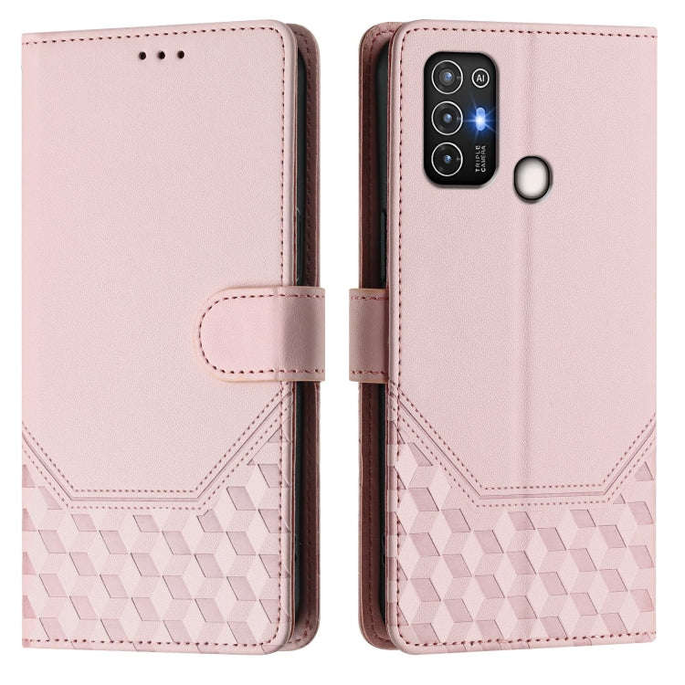 For ZTE Blade A52 Honeycomb Embossing RFID Leather Phone Case(Pink)