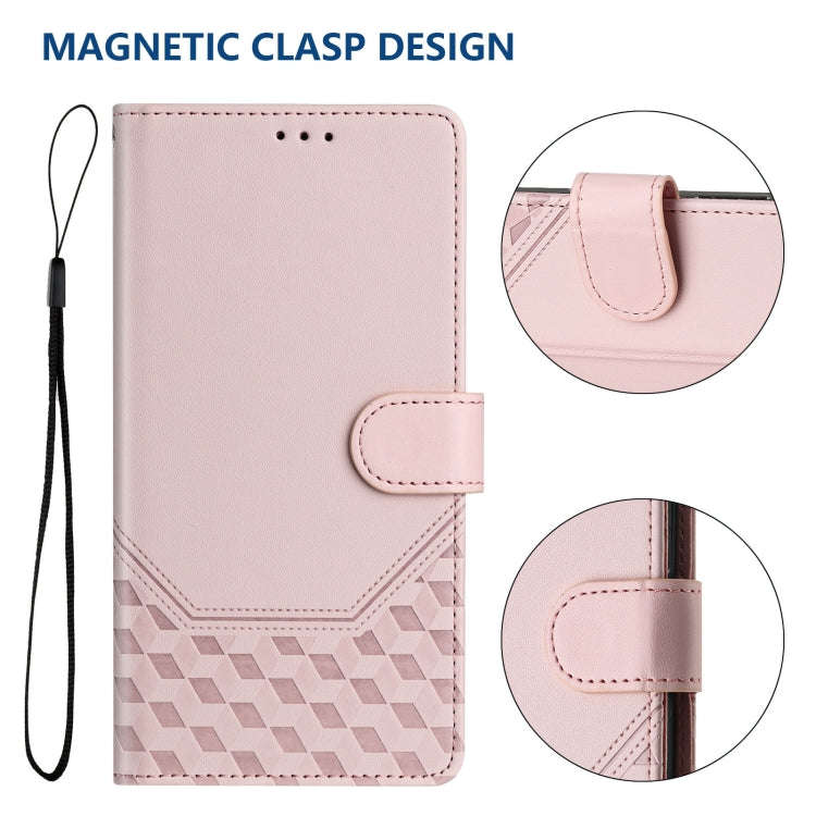 For ZTE Blade A52 Honeycomb Embossing RFID Leather Phone Case(Pink)