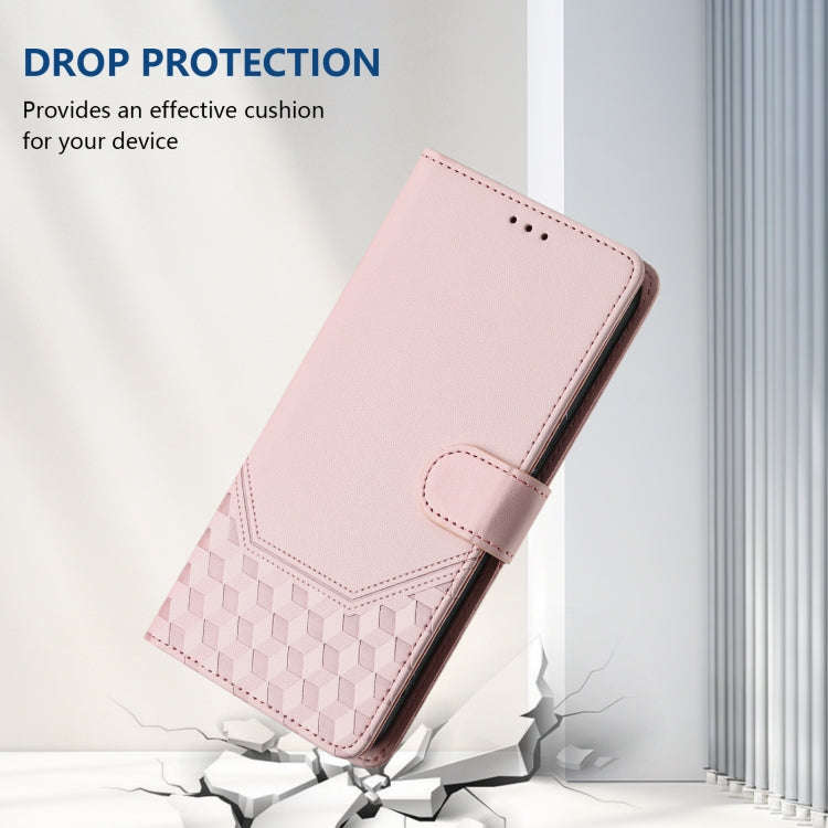For ZTE Blade A52 Honeycomb Embossing RFID Leather Phone Case(Pink)