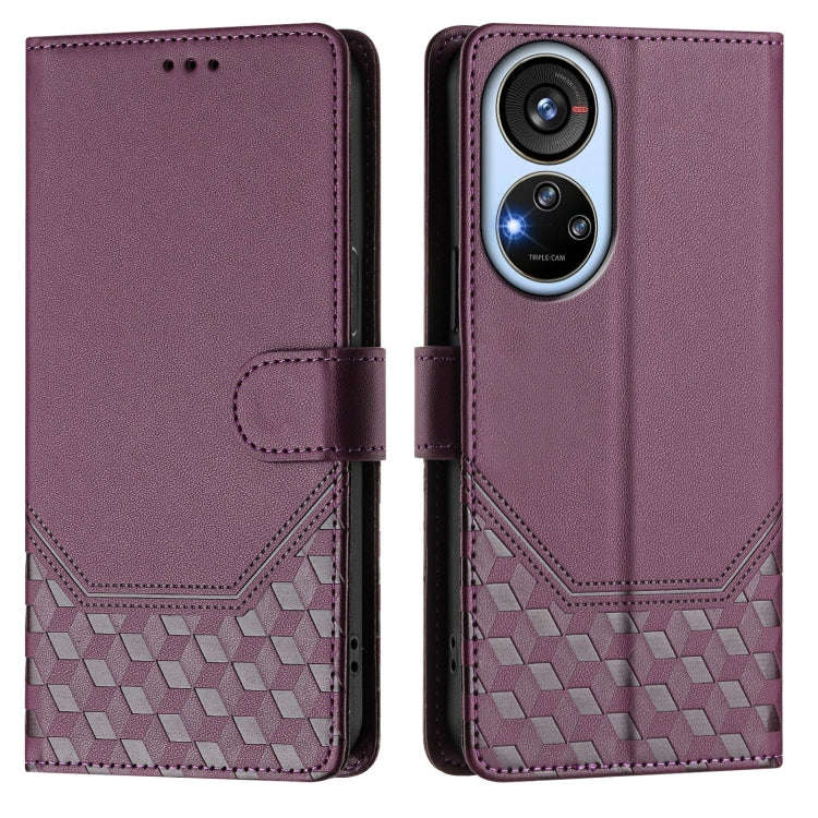 For ZTE Blade V40s Honeycomb Embossing RFID Leather Phone Case(Violet)