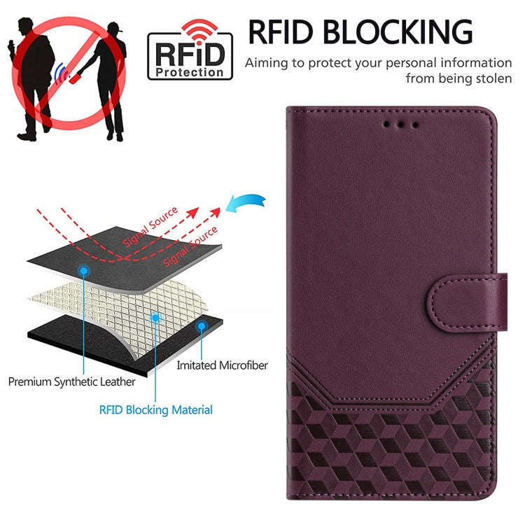 For ZTE Blade V40s Honeycomb Embossing RFID Leather Phone Case(Violet)