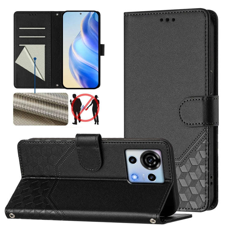 For ZTE Blade V50 Vita Honeycomb Embossing RFID Leather Phone Case(Black)