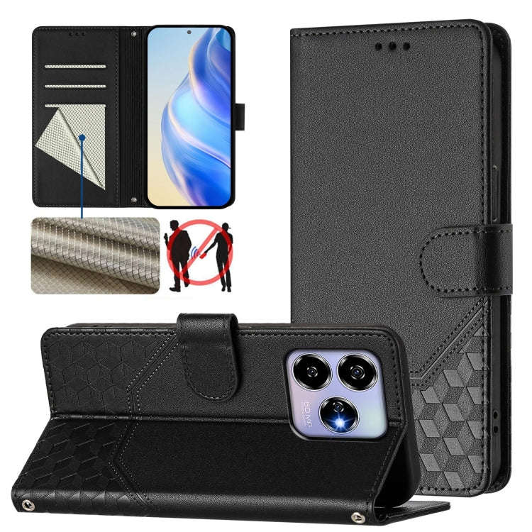 For ZTE Blade V60 4G / Axon 60 4G Honeycomb Embossing RFID Leather Phone Case(Black)
