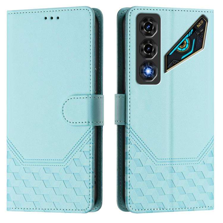 For ZTE nubia Neo 5 5G Honeycomb Embossing RFID Leather Phone Case(Mint Green)