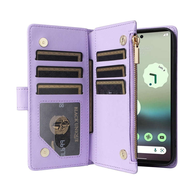 For Google Pixel 7a Crossbody Zipper Wallet Rhombus Leather Phone Case(Purple)