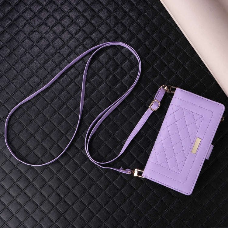 For Google Pixel 7 Pro Crossbody Zipper Wallet Rhombus Leather Phone Case(Purple)