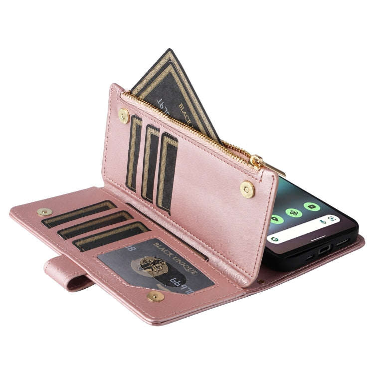 For Google Pixel 6a Crossbody Zipper Wallet Rhombus Leather Phone Case(Rose Gold)