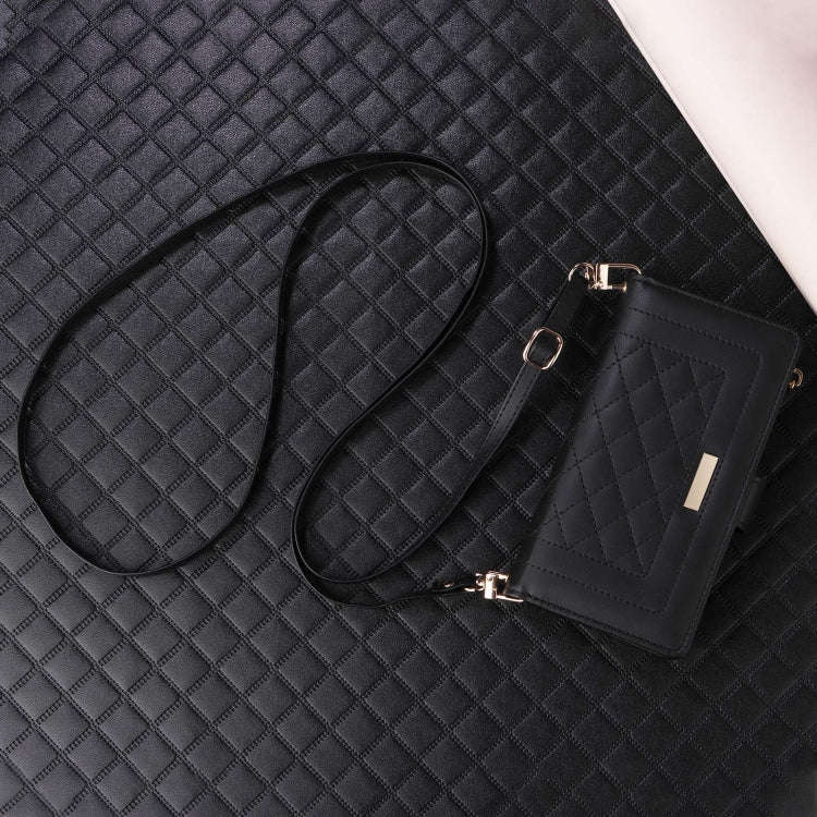 For Google Pixel 6a Crossbody Zipper Wallet Rhombus Leather Phone Case(Black)