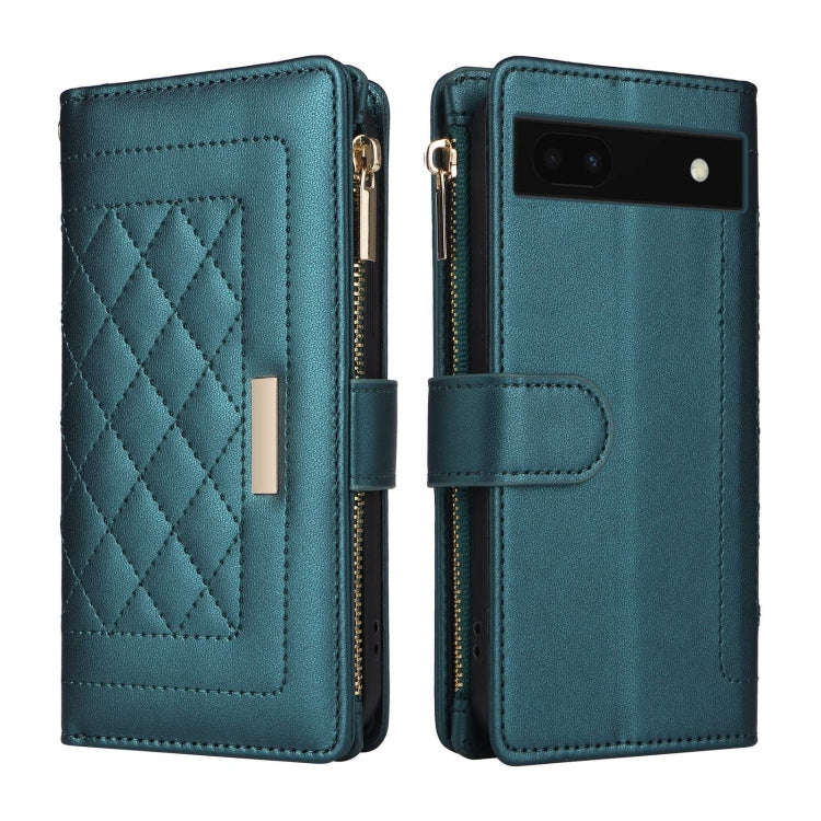 For Google Pixel 6a Crossbody Zipper Wallet Rhombus Leather Phone Case(Green)