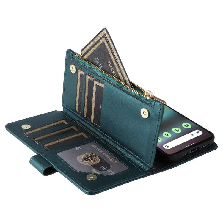 For Google Pixel 6a Crossbody Zipper Wallet Rhombus Leather Phone Case(Green)