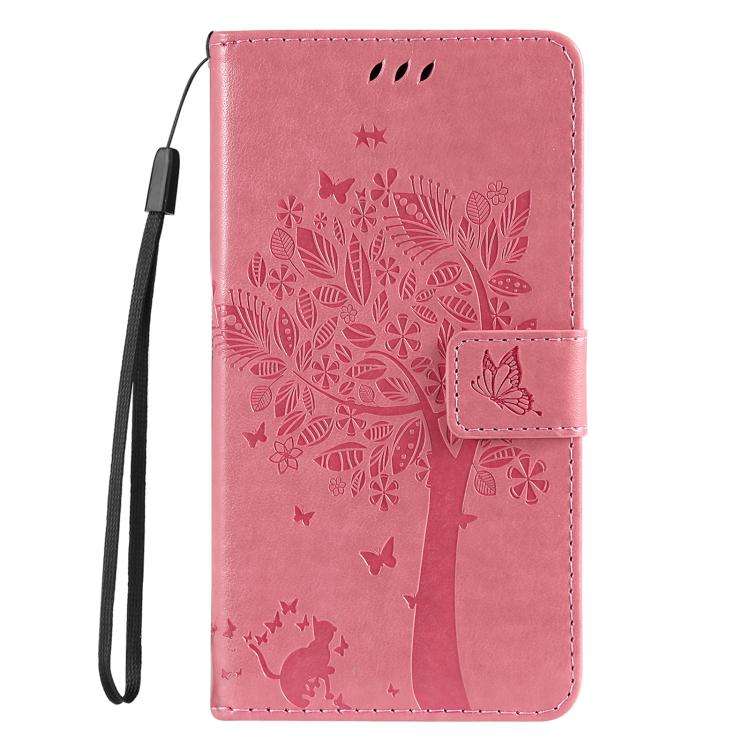 For Redmi 17C/14C 4G/A4 5G/Poco C75 5G Tree & Cat Embossed Pattern Flip Leather Phone Case(Pink)