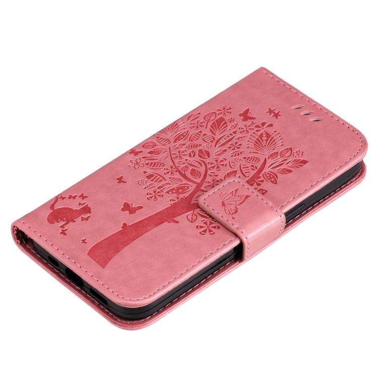 For Redmi 17C/14C 4G/A4 5G/Poco C75 5G Tree & Cat Embossed Pattern Flip Leather Phone Case(Pink)