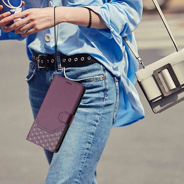 For TCL 30 SE Honeycomb Embossing RFID Leather Phone Case(Violet)