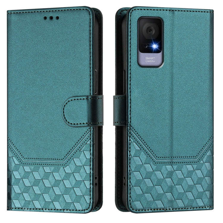 For TCL 405 / 406 / 408 Honeycomb Embossing RFID Leather Phone Case(Peacock Green)
