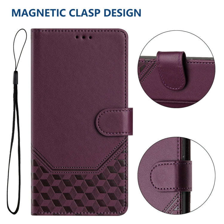 For itel A48 Honeycomb Embossing RFID Leather Phone Case(Violet)