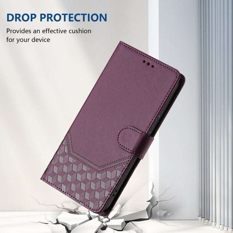 For itel A48 Honeycomb Embossing RFID Leather Phone Case(Violet)