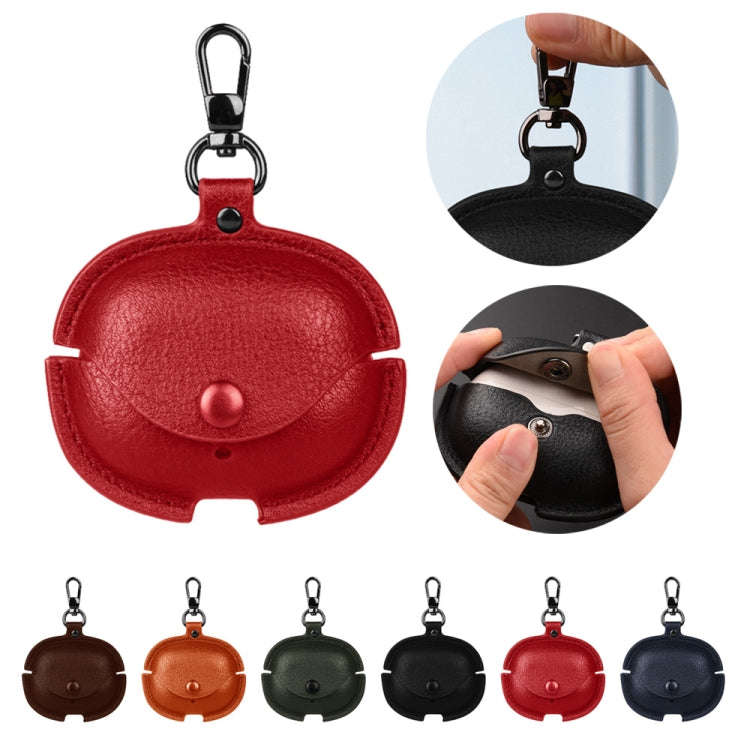 For Realme Buds Air 5 Pro Leather Earphone Protective Case with Hook(Dark Brown)