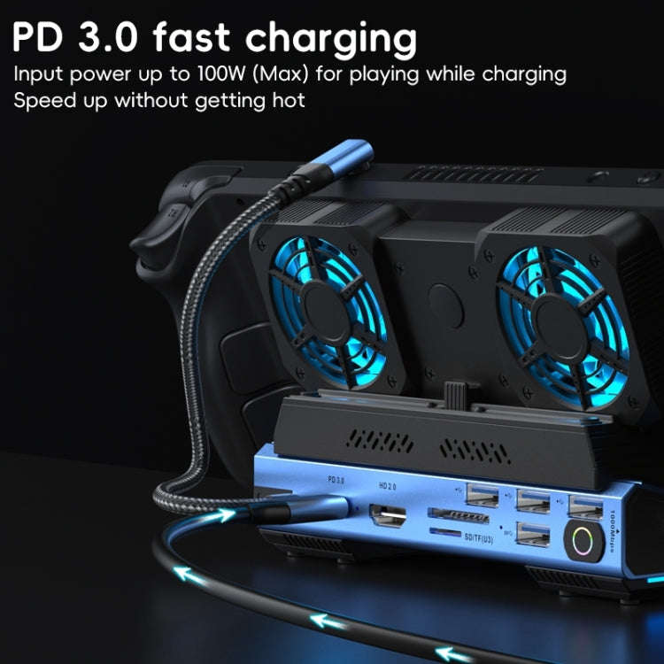 YCE-V279 10 in 1 USB-C Gaming Dock Station Hard Disk Enclosure with Detachable Fan(Blue Black)