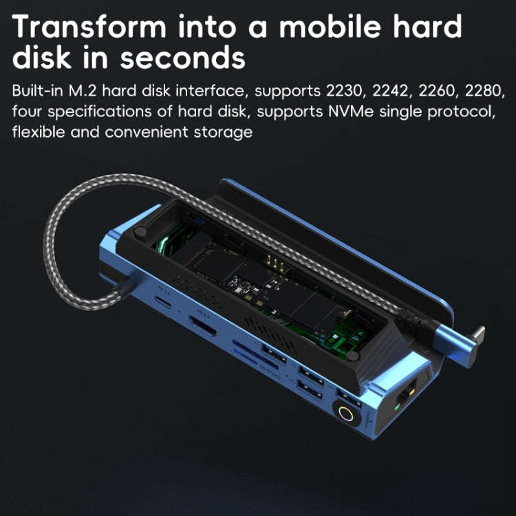 YCE-V279 10 in 1 USB-C Gaming Dock Station Hard Disk Enclosure with Detachable Fan(Blue Black)
