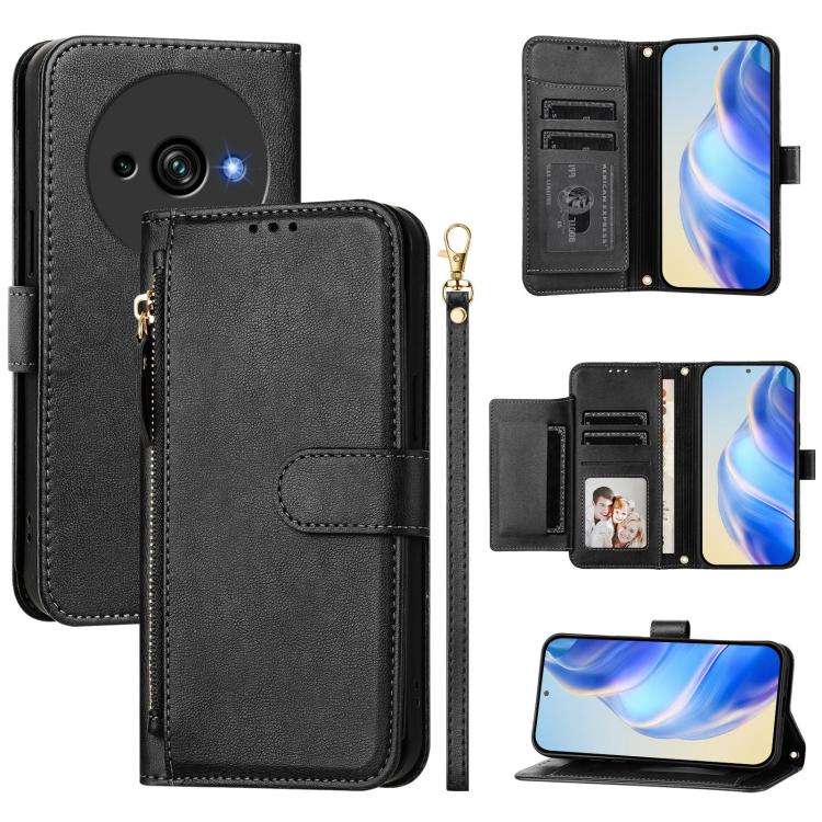 For Oukitel C59 / C59 Pro Multi-Card Slots Zipper Wallet Leather Phone Case(Black)