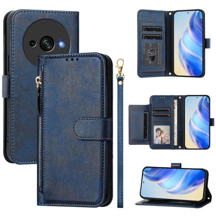 For Oukitel C59 / C59 Pro Multi-Card Slots Zipper Wallet Leather Phone Case(Blue)