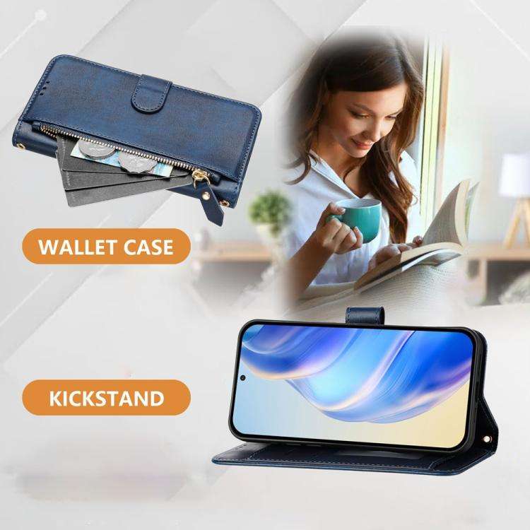For Oukitel C59 / C59 Pro Multi-Card Slots Zipper Wallet Leather Phone Case(Blue)