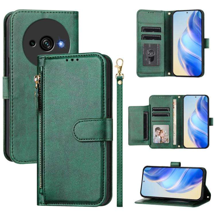 For Oukitel C59 / C59 Pro Multi-Card Slots Zipper Wallet Leather Phone Case(Green)