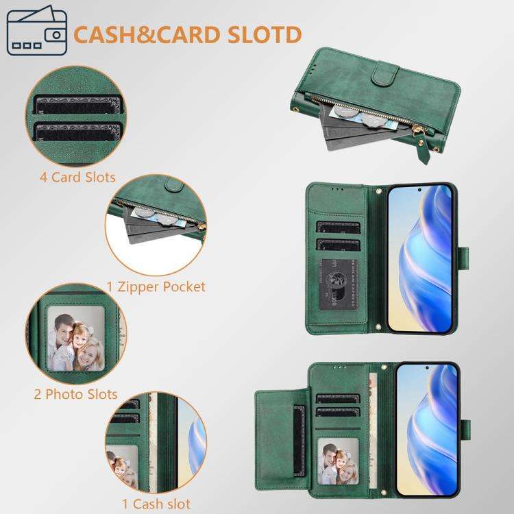 For Oukitel C59 / C59 Pro Multi-Card Slots Zipper Wallet Leather Phone Case(Green)