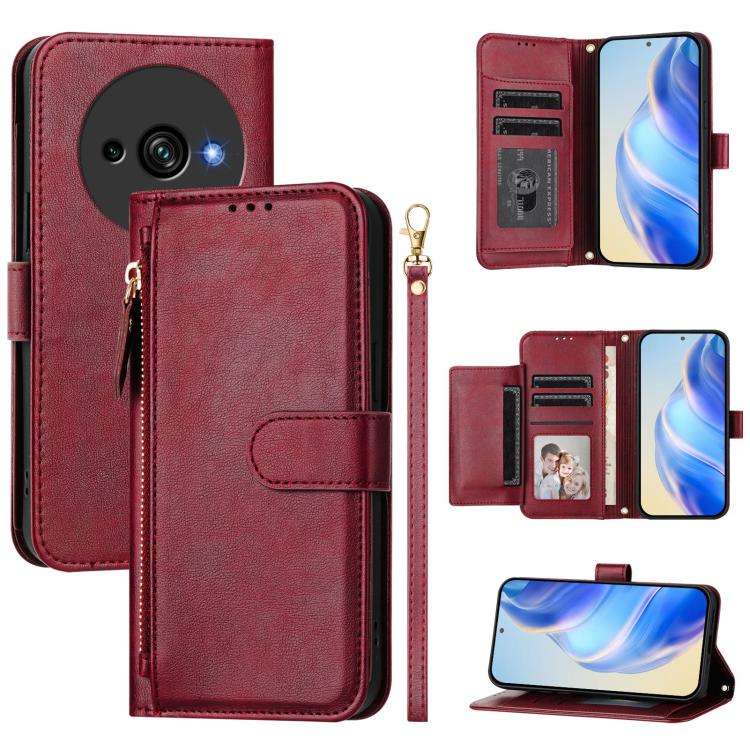 For Oukitel C59 / C59 Pro Multi-Card Slots Zipper Wallet Leather Phone Case(Dark Red)