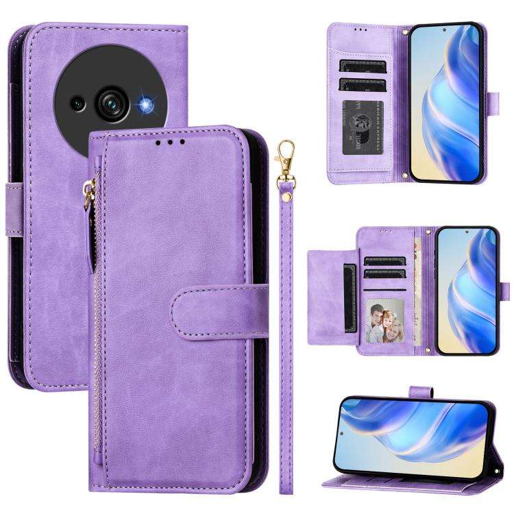 For Oukitel C59 / C59 Pro Multi-Card Slots Zipper Wallet Leather Phone Case(Purple)