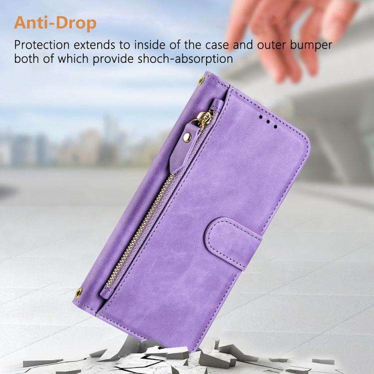 For Oukitel C59 / C59 Pro Multi-Card Slots Zipper Wallet Leather Phone Case(Purple)