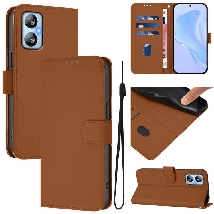 For Blackview A52 / A52 Pro Skin Feel Solid Color Leather Phone Case with Lanyard(Brown)