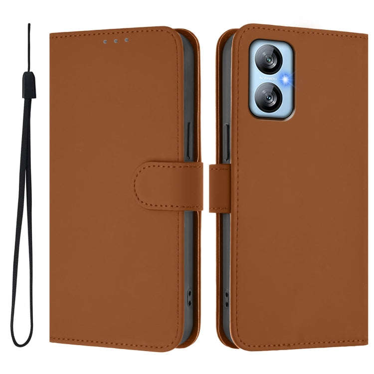 For Blackview A52 / A52 Pro Skin Feel Solid Color Leather Phone Case with Lanyard(Brown)