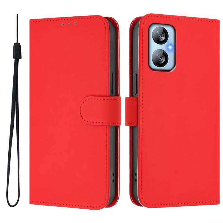 For Blackview A52 / A52 Pro Skin Feel Solid Color Leather Phone Case with Lanyard(Red)