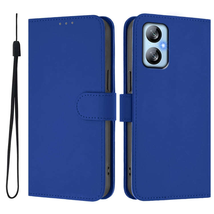 For Blackview A52 / A52 Pro Skin Feel Solid Color Leather Phone Case with Lanyard(Dark Blue)