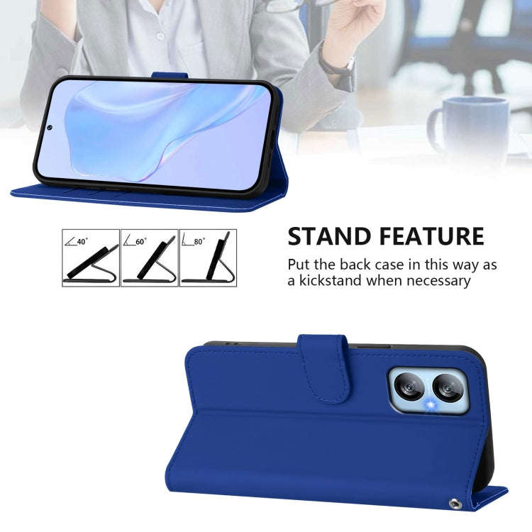 For Blackview A52 / A52 Pro Skin Feel Solid Color Leather Phone Case with Lanyard(Dark Blue)