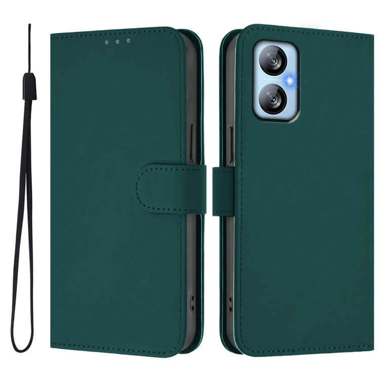 For Blackview A52 / A52 Pro Skin Feel Solid Color Leather Phone Case with Lanyard(Dark Green)