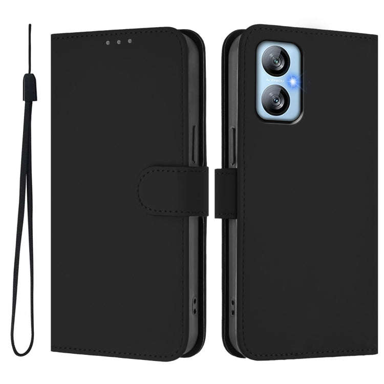 For Blackview A52 / A52 Pro Skin Feel Solid Color Leather Phone Case with Lanyard(Black)