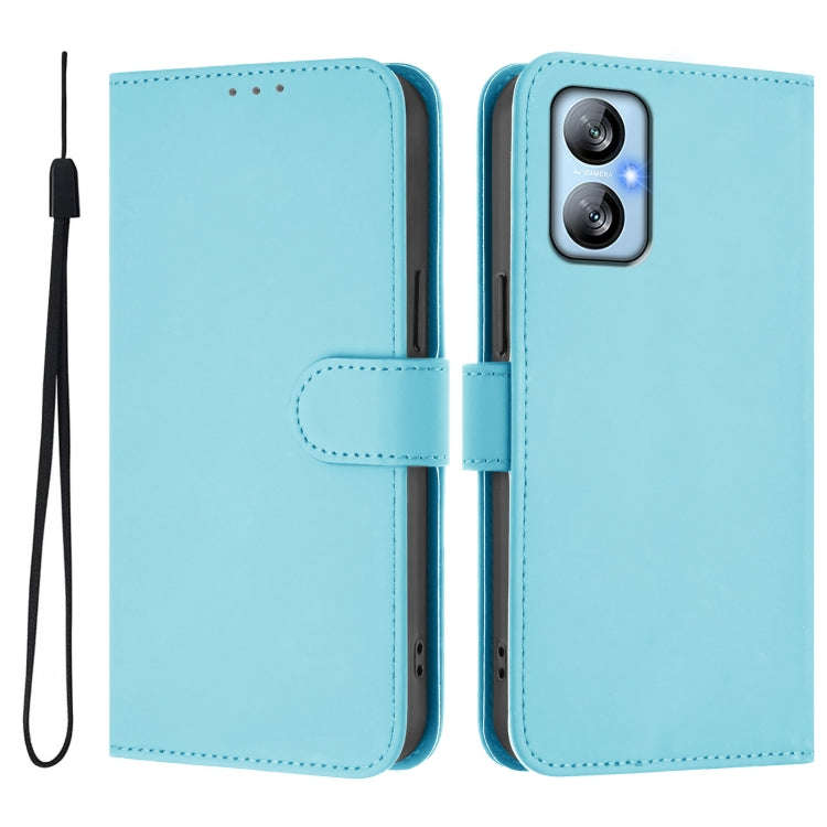 For Blackview A52 / A52 Pro Skin Feel Solid Color Leather Phone Case with Lanyard(Sky Blue)