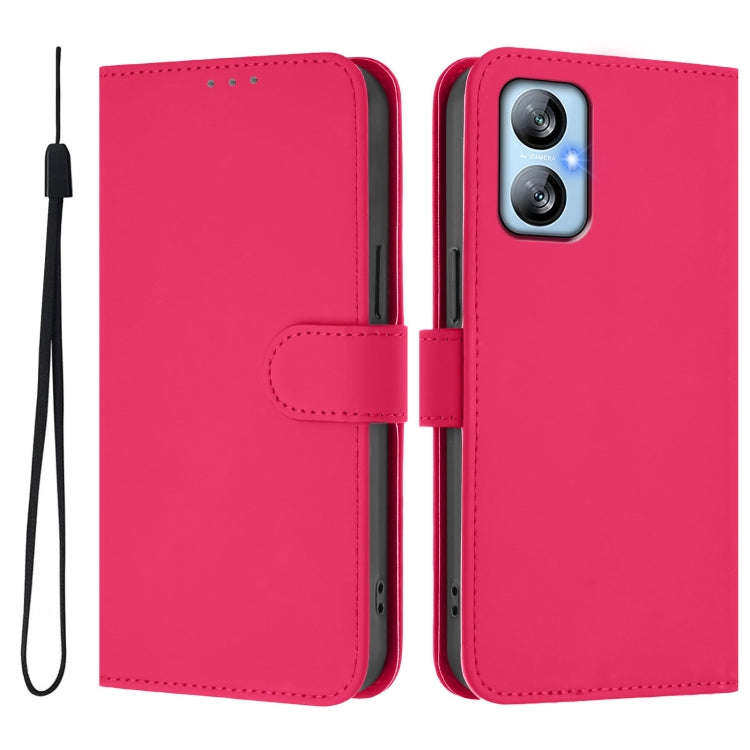 For Blackview A52 / A52 Pro Skin Feel Solid Color Leather Phone Case with Lanyard(Rose Red)